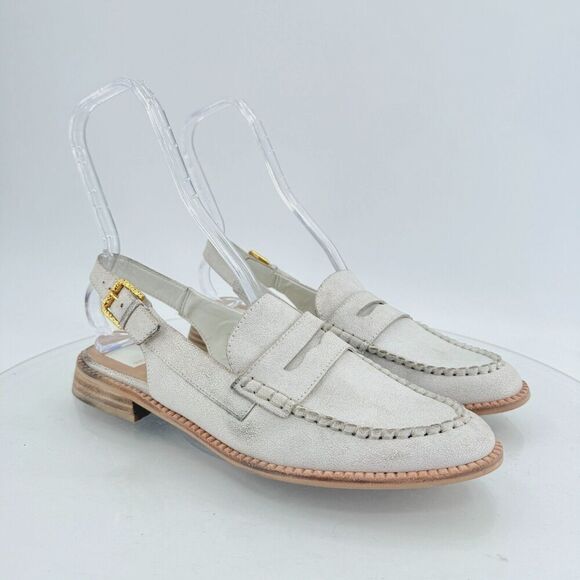 Dolce Vita Hardi Penny Loafer Slingback LowHeel White Crinkled Leather Size 11 - Picture 1 of 15